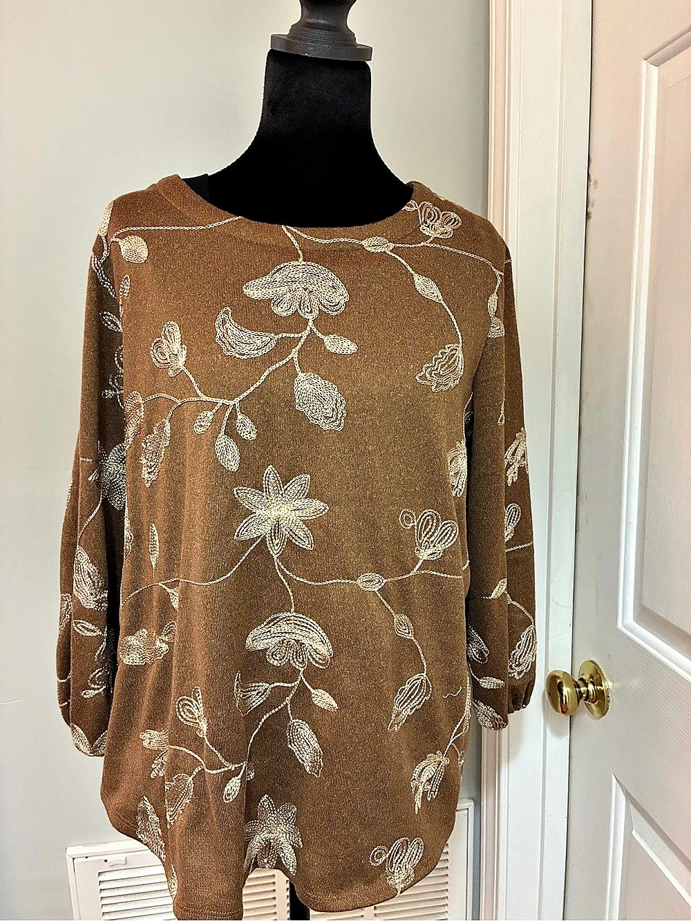 Ruby Rd. Petite Floral Tunic Brown & Cream Petite Large Like New Fall colors